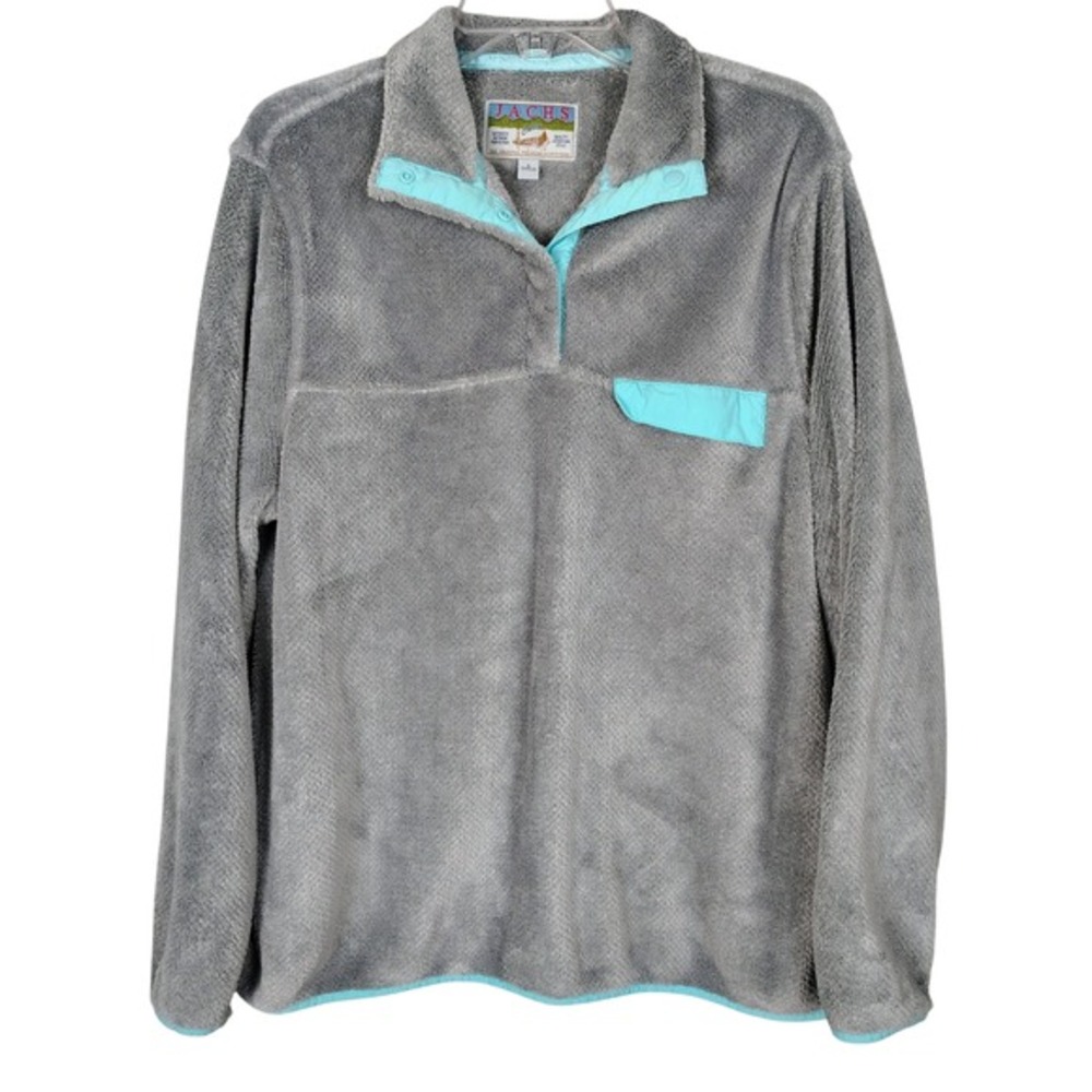 Jachs Cabin Mens Grey Sherpa Fleece Snap Pullover Turquoise hiking outdoor‎